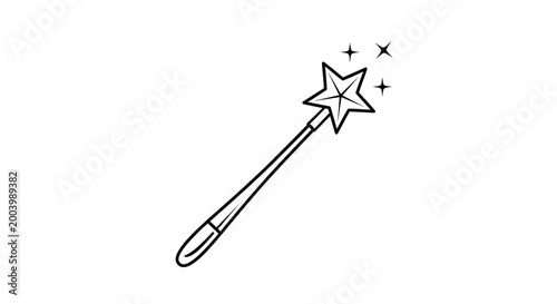Magical Star Wand with Sparkles - Simple Outline Illustration