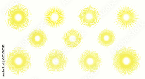 Abstract Sunbursts - Yellow radial bursts on white background, graphic elements