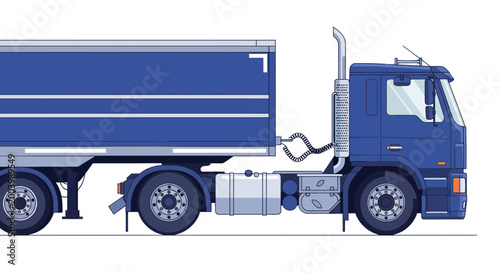Blue Semi-Truck Trailer Combination, Commercial Vehicle Illustration