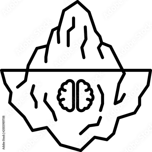 Iceberg metaphor icon with brain representing the subconscious mind