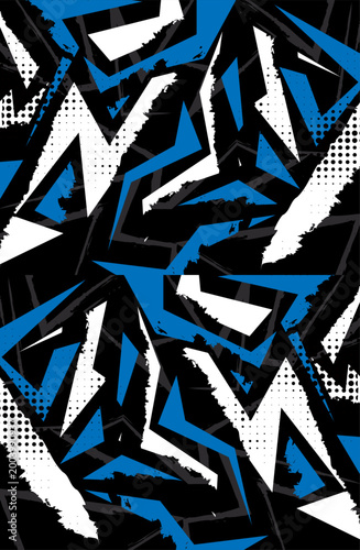 Modern black jersey background with blue and white sharp abstract elements