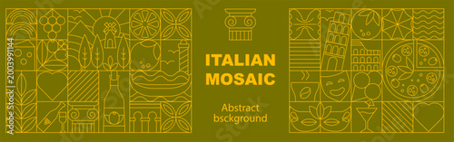 Art deco Italian symbol seamless pattern with geometric mosaic line art, cultural banner