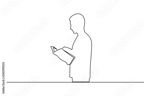 Man reading a book continuous one line drawing minimalist style