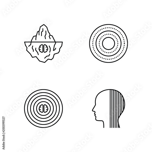 Psychology and focus icon set for mental analysis and data logic