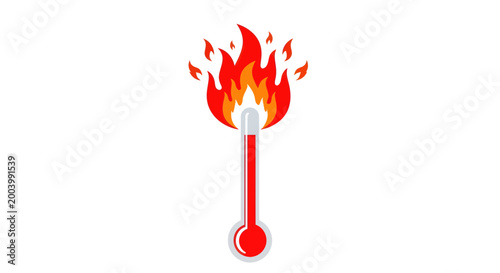 Thermometer on fire, high temperature concept, heatwave, fever, extreme weather
