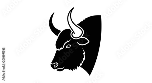Black Bison Silhouette Head Profile Icon Vector Graphic