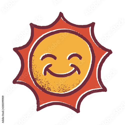 Summer Sun Character Illustration with Grainy Vintage Texture