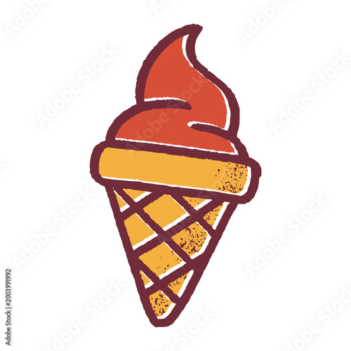 Summer Ice Cream Cone in Grainy Vintage Style Refreshing Treat