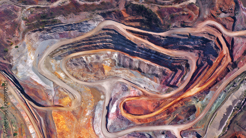 Aerial Open-Pit Mine Switchbacks and Strata