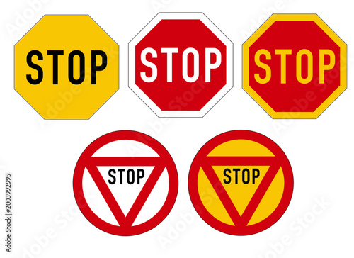 Collection of historical and modern stop signs vector illustrations