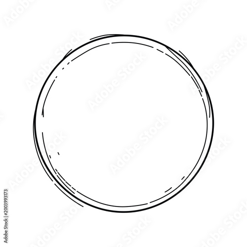 Obraz na plátně Hand drawn circular scribble frame sketch with double line contour for artistic