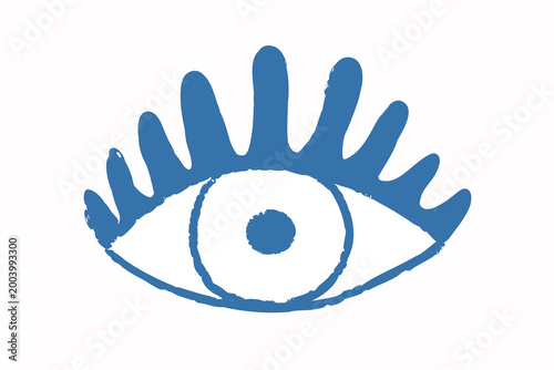 Blue eye hand drawn doodle illustration vector. Cute naive art style human eye icon isolated on white background. Perfect for boho decor mystical designs magic posters and esoteric branding.