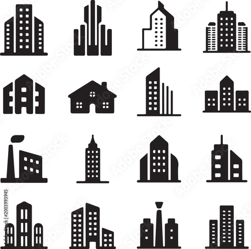Building icon symbol collection. logo Vector Black silhouettes