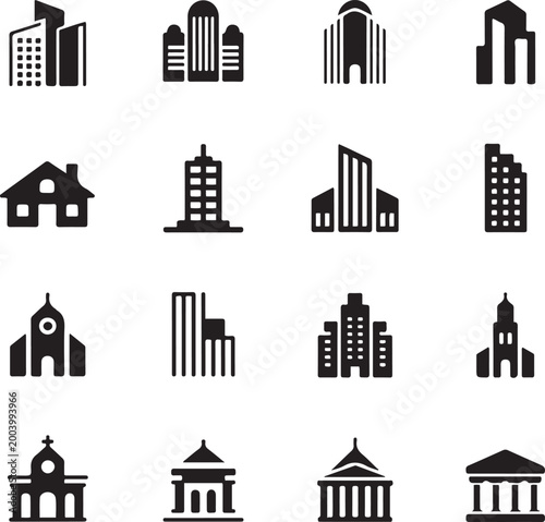 Building icon symbol collection. logo Vector Black silhouettes