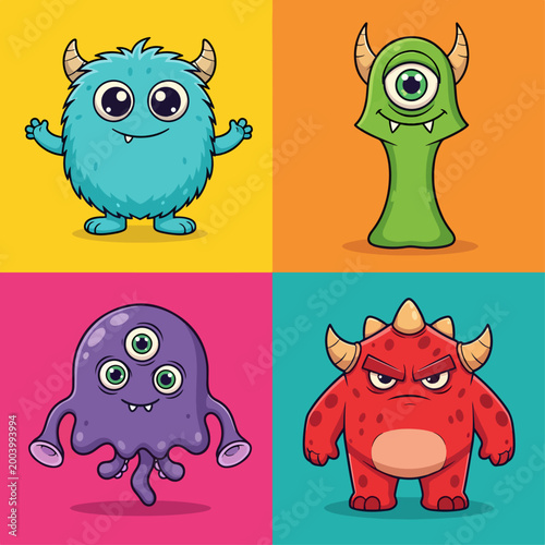 Adorable monsters with colorful bodies and friendly personalities