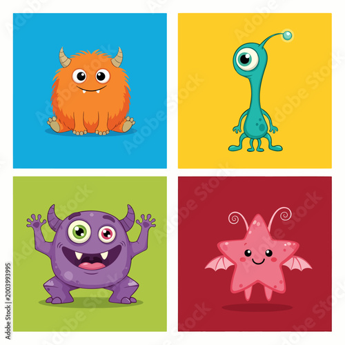 Adorable monster set with playful designs and vibrant colors