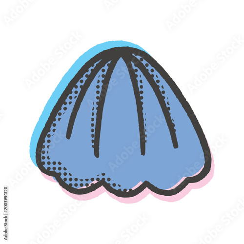 Summer Seashell Illustration in Blue Pink Black Risograph Style