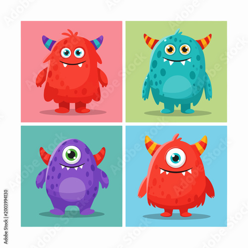 Cute creatures with big eyes and joyful cartoon personalities