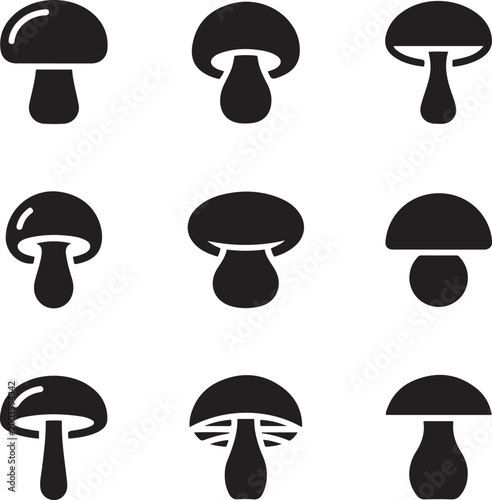 Mushroom flat simple vector icons. logo Vector Black silhouettes