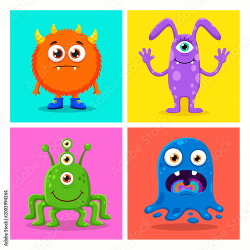 Funny monsters with adorable personalities and bright colors
