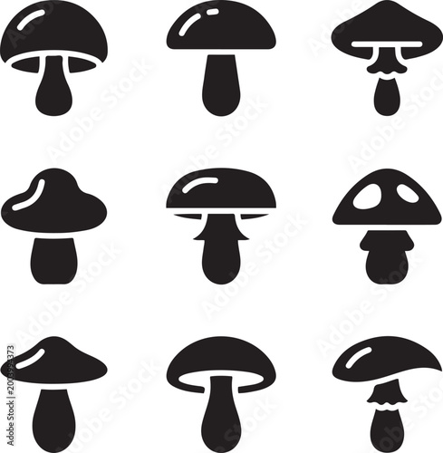 Mushroom flat simple vector icons. logo Vector Black silhouettes