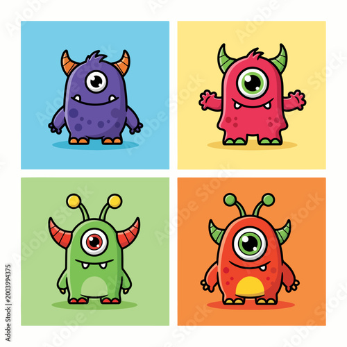 Happy creatures with big eyes and adorable cartoon personalities