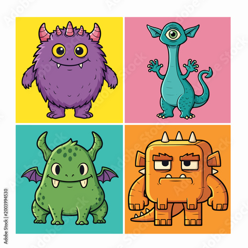 Playful creatures with joyful expressions and colorful designs