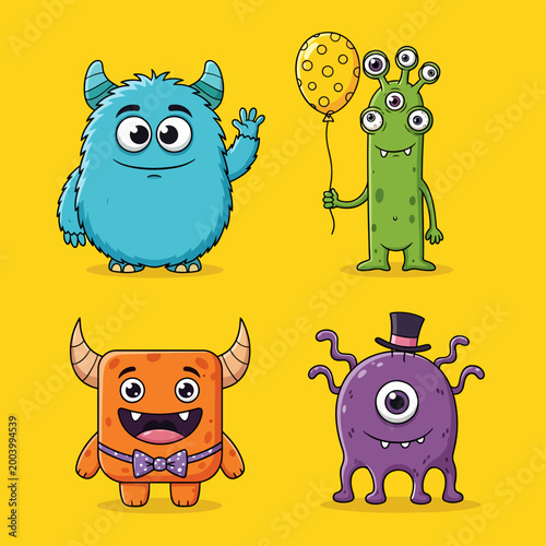 Playful creatures with friendly faces and happy expressions