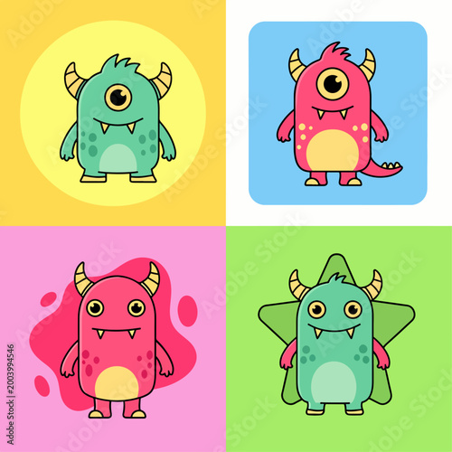 Playful monsters with cheerful expressions and colorful designs