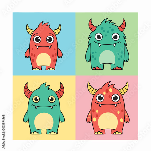 Playful monsters with friendly expressions and colorful designs