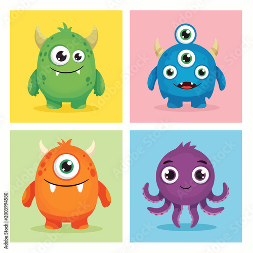 Playful monsters with cute expressions and friendly personalities