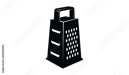 A stark black silhouette depicts a box grater a common kitchen utensil used for shredding food items silhouette high quality professional detailed modern elegant
