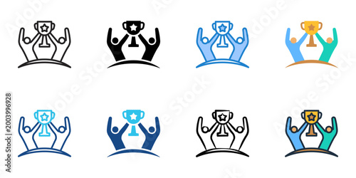 Collective success icons set multiple style collection. Editable stroke 
