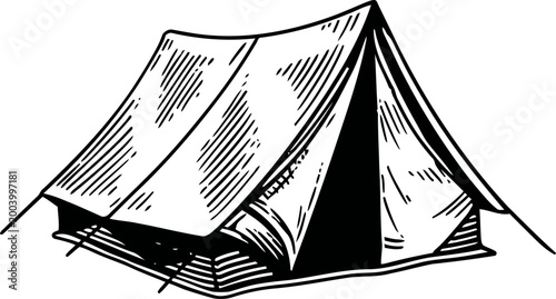 Classic canvas camping tent illustration outdoor shelter, hiking equipment, adventure gear, rustic camping icon