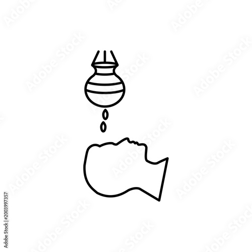 Minimal shirodhara outline icon showing traditional Ayurvedic oil therapy. Ideal for spa services, wellness branding, and holistic health designs.
