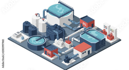 Quadro su tela Isometric Water Treatment Plant Illustration.