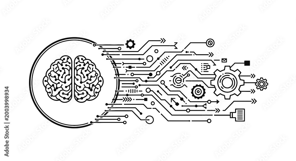 Obraz premium Brain with circuit board technology inside.