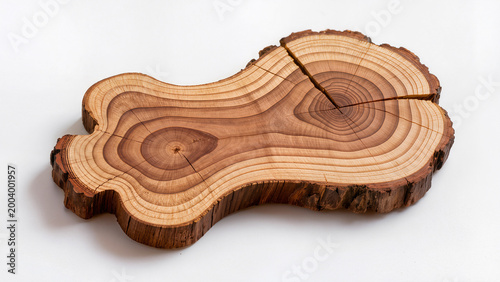 Wooden slice with clear rings found near a forest, showcasing natural textures and shapes in daylight Generative AI