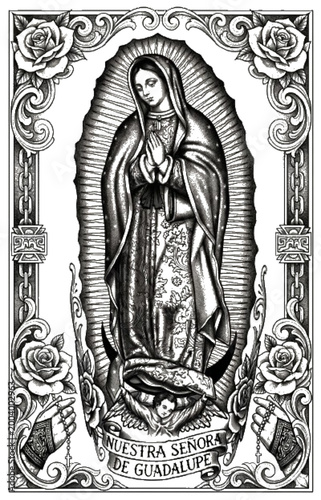 Virgin Mary Our Lady of Guadalupe tattoo art, catholic design art for  t shirt, sticker, print and apparel