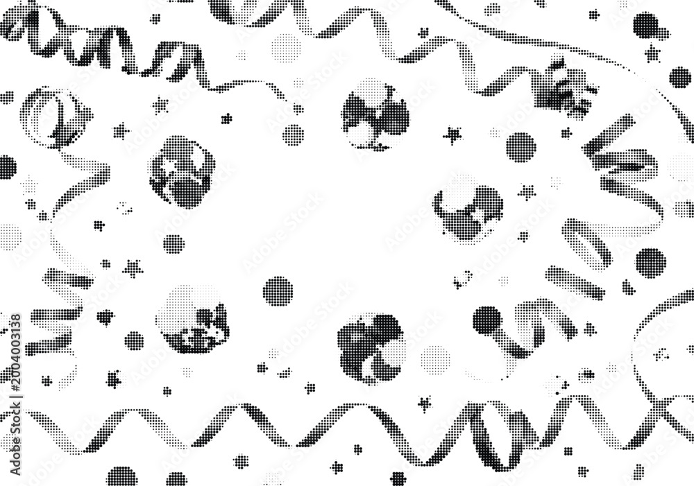 Fototapeta premium Festive abstract halftone dot party elements like confetti and streamers for celebrations vector illustration.