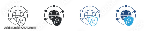 cyber security network icon set. global protection with shield and lock. data security concept. vector illustration.