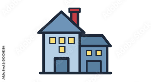 house icon with blue walls and red chimney