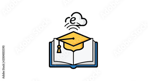 open book with graduation cap and cloud icon