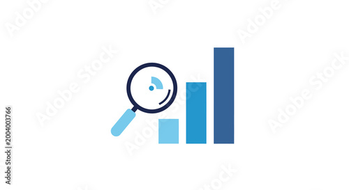 magnifying glass over bar chart icon high quality