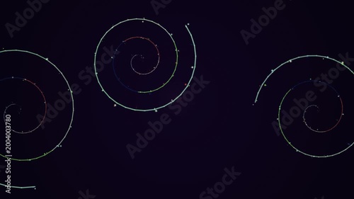 Glowing spiral shapes on dark background with white space