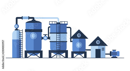 Fotografía Industrial Water Treatment Plant with Storage Tanks and Pumping Station