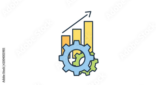 gear and bar chart icon with upward arrow