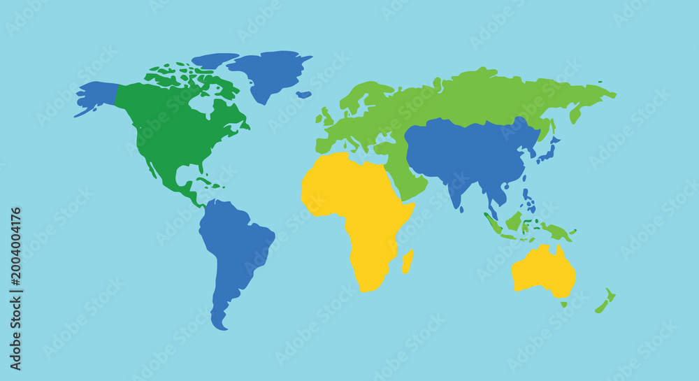 Fototapeta premium world map with colorful continents on light blue background