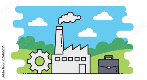 factory building with gear and briefcase illustration