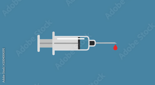 syringe with blood drop on blue background